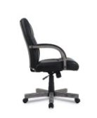 Wood-trim Leather Office Chair, Black Seat/back, Gray Base