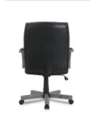 Wood-trim Leather Office Chair, Black Seat/back, Gray Base