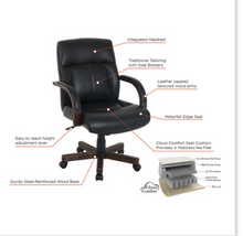 Wood-trim Leather Office Chair, Black Seat/back, Gray Base
