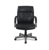 Wood-trim Leather Office Chair, Black Seat/back, Gray Base