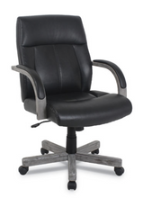Wood-trim Leather Office Chair, Black Seat/back, Gray Base