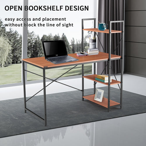 Free shipping  Computer Desk with 4 Tier Bookshelves,Compact Gaming Desk Modern PC Workstation Writing Table Home Office Desk 4 Tier Storage Rack Shelf for Office, Bathroom, Living Room
