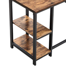 L-Shape Wood and Metal Frame Computer Desk with 2 Shelves, Brown and Black